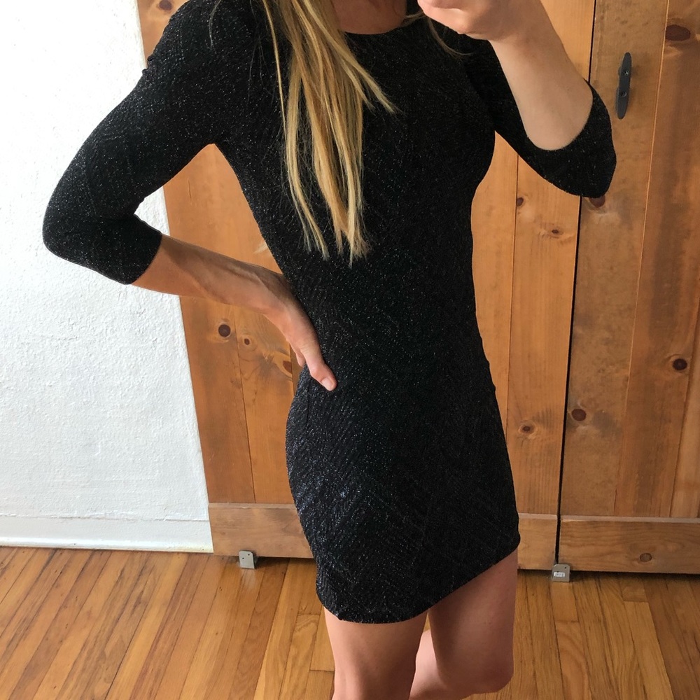Glitter Mini Long Sleeve Bodycon Black Dress